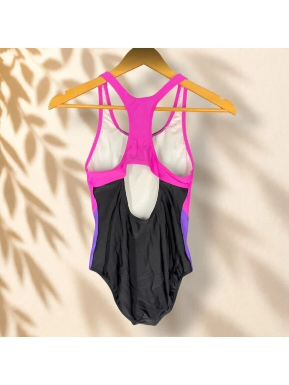 Speedo Swimsuit Women M Medium Black Colorblock Sleeveless Beach Push Up